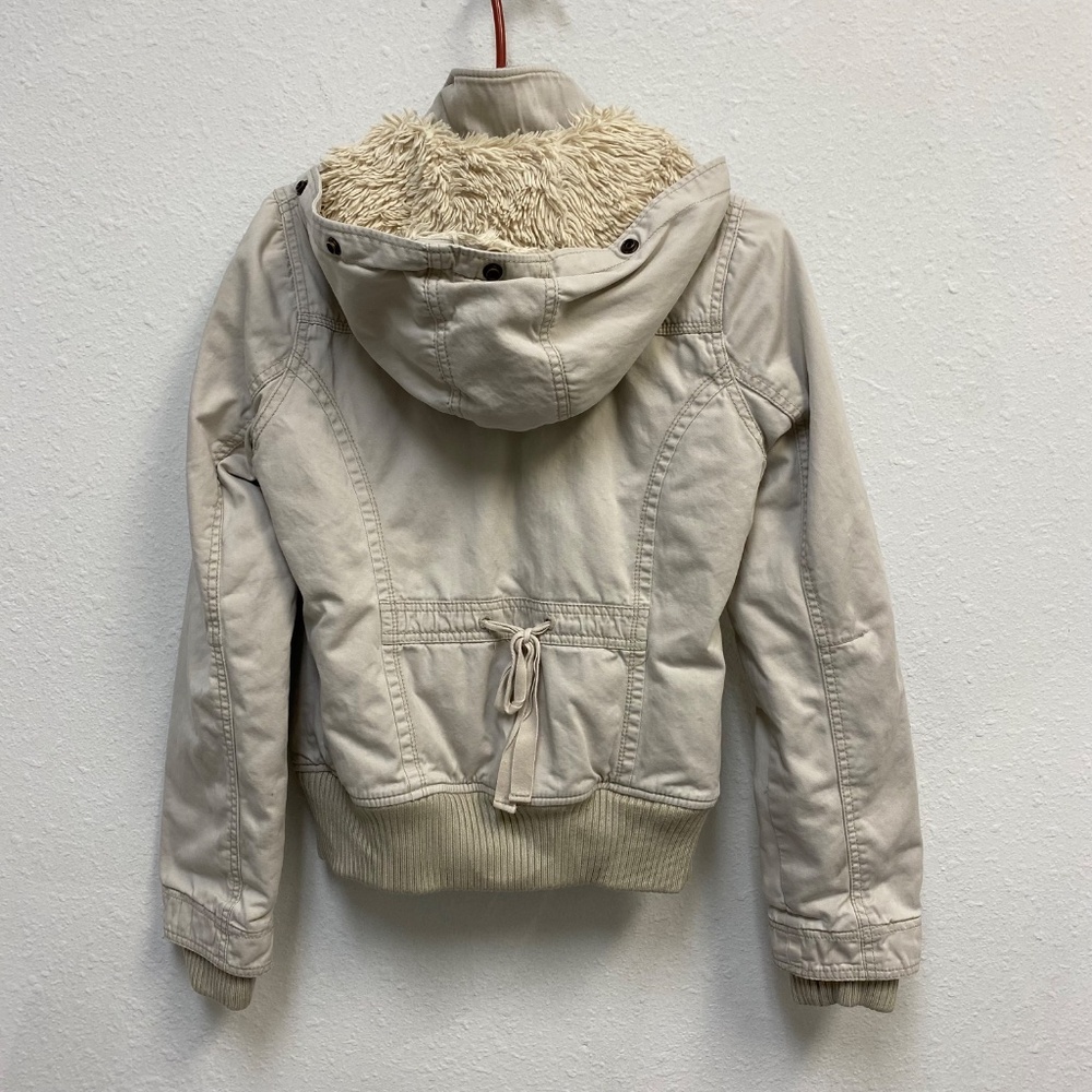 Vintage Y2K Hollister Jacket Women Large Beige Hooded Sherpa Lined - Picture 7 of 8